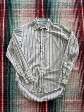Vintage Hilditch & Key Poplin Dress Shirt M Neck 16.5 White Blue Striped